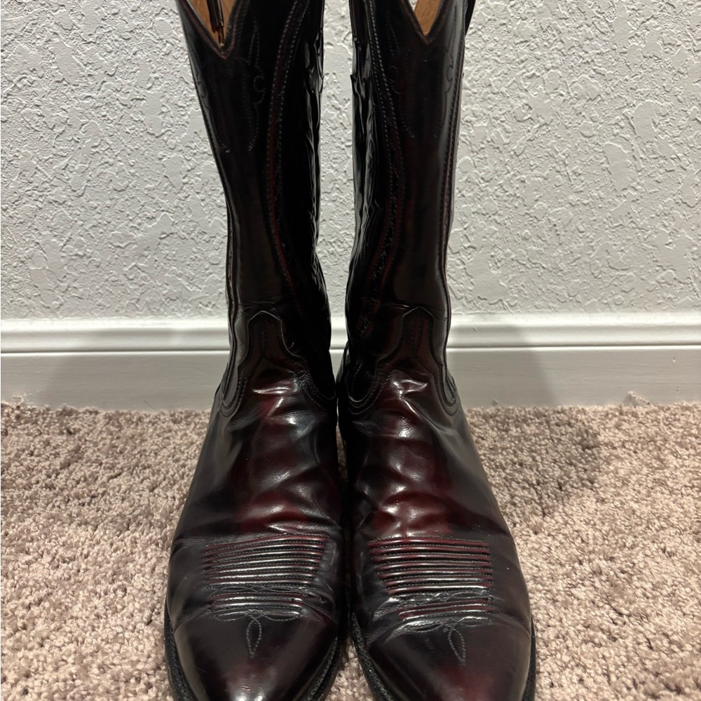 Vintage Lucchese Black Cherry Western Santini Goat Gavin Leather Cowboy Boots